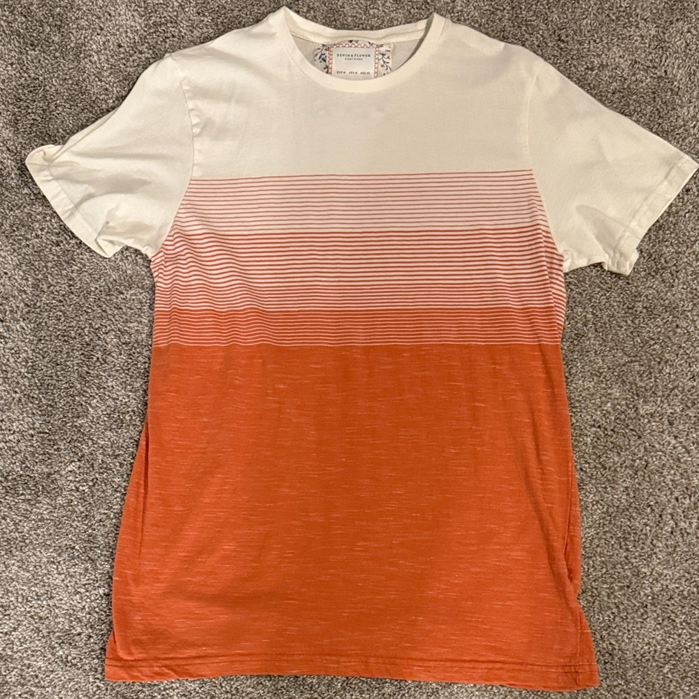Denim & Flower White and Orange Gradient Stripe Crew Neck Tee